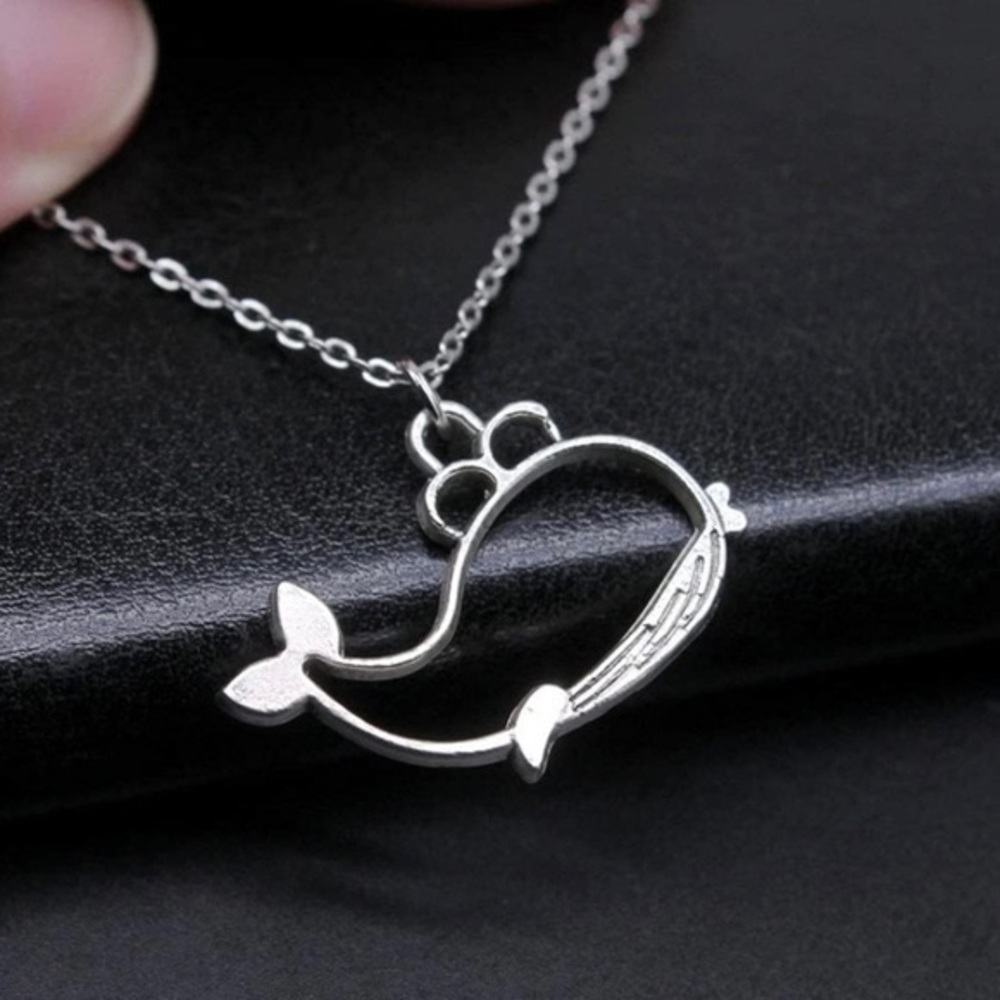 Cute Silver Tone Whale Necklace